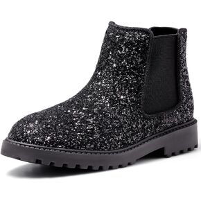 KELISI Girls Glitter Winter Ankle Boots Combat Shoes Chelsea Fashion Booties for Girl with Shiny Snow Boot