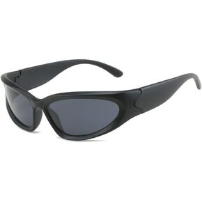 BAWUYI Fashion Y2K Wrap Around Sunglasses for Men Women 2000s Accessories Cool Cyber Glasses Sports Biker Shades Shield (Silver Frame-Mirror Silver Lens)