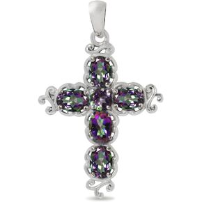 Silvershake Birthstone Gemstone 925 Sterling Silver Victorian Style Cross Pendant Necklace Christmas Jewelry Gift for Women