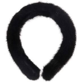Surell Real Mink Headband (Black) - Genuine Fur Hairband for Women - Girls Cute Makeup Headband - Soft Trendy Headband - Luxury Fashion Accessory - Comfortable Fluffy Headwear - One Size Fits All in Kuwait