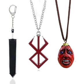 VNYIGDJS Anime Berserk Necklace Keychain - Sacrifice Rune ＆ Behelit Necklace Berserk Sword keychain
