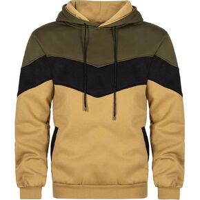 Keasmto Mens Hoodies Pullover Sweatshirt Color Block Fleece Long Sleeve Patchwork Casual Hoodie with Pockets