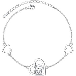 FLYOW 925 Stering Silver Cute Animal Heart CZ Monkey Stud Earrings Bracelet Pendant Necklace Birthday Gift for Women Girls Daughter, 18 inch