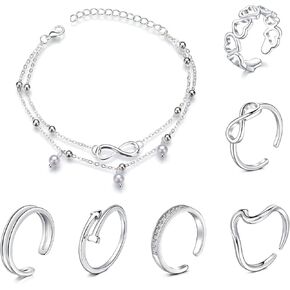 LAURITAMI قابل للتعديل خواتم اصبع القدم للنساء الصيف الشاطئ المفتوحة تو خواتم وخلخال مجموعة مكعب زركونيا الفرقة زهرة تو الدائري الصيف الشاطئ مجوهرات in Kuwait