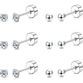 IRONBOX 6 Pairs Titanium Tiny Stud Earrings for Women Men Pure Titanium Cartilage Stud Earrings 20 Gauge Ball Dot Cubic Zirconia Hypoallergenic Flat Back Earrings in Saudi Arabia