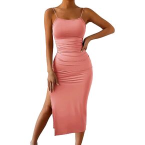 VIDUSSA Women's Sleeveless Bodycon Midi Dress Twist Backless Split Club Party Long Cami Dresses