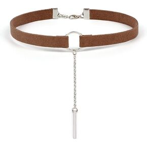 Fahion Wide Leather Choker Necklace Gold Silver Long Chain Bar Pendant Collar for Women Girls