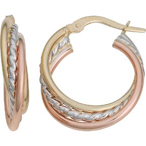 Kooljewelry 10k Tri-color Yellow White Rose Gold Overlapping Small Hoop Earrings in Saudi Arabia
