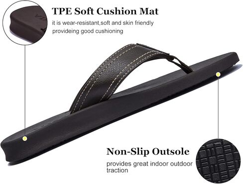 ADAX Mens Comfortable Leather Flip Flops,Non-Slip Sport Cushion Beach Slippers Thong Sandals in Saudi Arabia