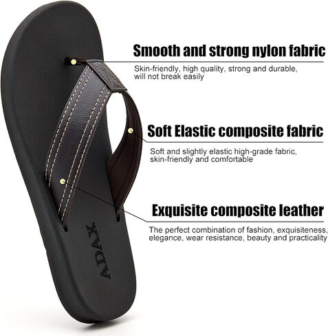 ADAX Mens Comfortable Leather Flip Flops,Non-Slip Sport Cushion Beach Slippers Thong Sandals in Saudi Arabia