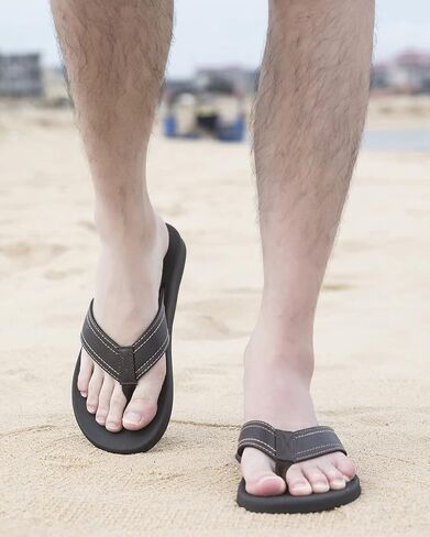 ADAX Mens Comfortable Leather Flip Flops,Non-Slip Sport Cushion Beach Slippers Thong Sandals in Saudi Arabia
