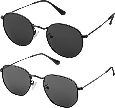 Onrtry Small Round Polarized Sunglasses for Men Women Classic Circle Metal Frame Sun Glasses 2 Pack in Kuwait