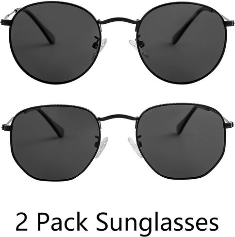 Onrtry Small Round Polarized Sunglasses for Men Women Classic Circle Metal Frame Sun Glasses 2 Pack in Kuwait