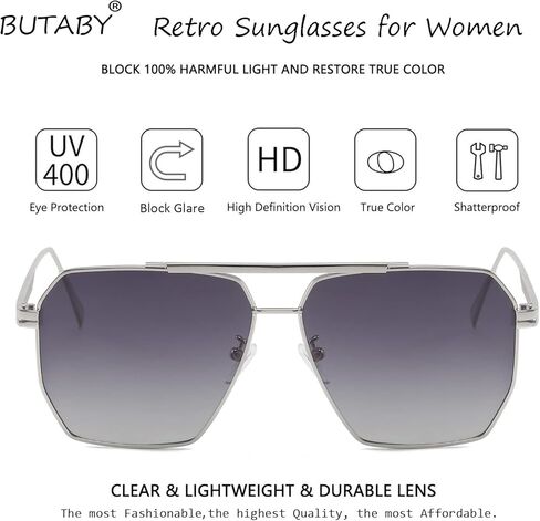 BUTABY Retro Sunglasses for Women Men Vintage Oversized Square Sun Glasses Classic Polarized Shades Large Metal Frame UV400 in Kuwait