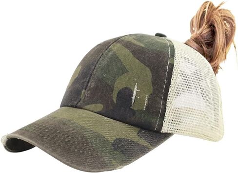 KKMKSHHG Ponytail Hat for Womens, Adjustable Vintage Trucker Washed Denim Dad Baseball Cap in Saudi Arabia