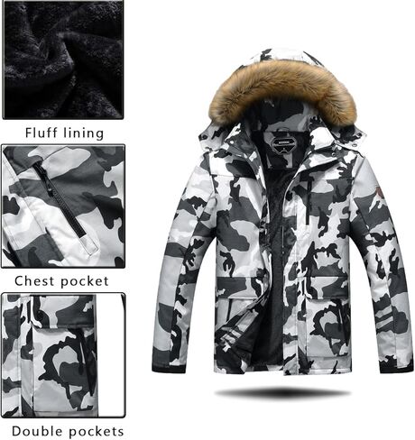 معطف ثلج شتوي رجالي من MOERDENG سترة تزلج دافئة مقاومة للماء وغطاء للرأس ملابس خارجية للعمل in Kuwait