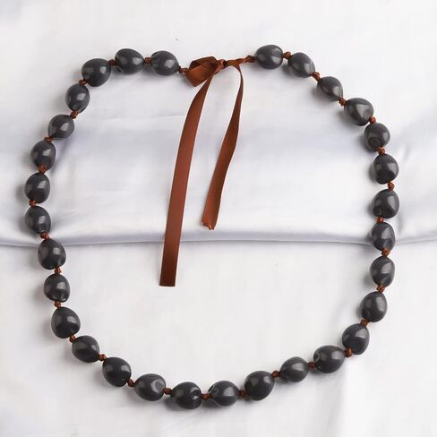 BNQL Chunky Hawaiian Kukui Nut Lei Necklace with Ribbon Bow Closure Graduation Gift in Kuwait
