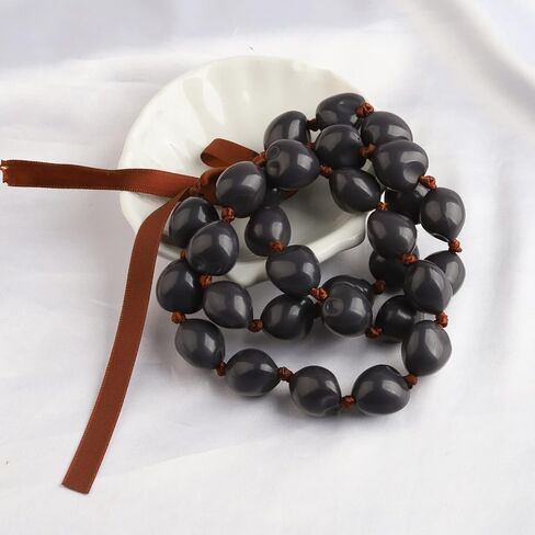 BNQL Chunky Hawaiian Kukui Nut Lei Necklace with Ribbon Bow Closure Graduation Gift in Kuwait