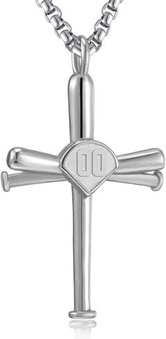 Baseball Necklace for Men,Sports Baseball Cross Pendant Necklace with Number for Athletes Stainless Steel Baseball Cross Chain for Boy in Kuwait