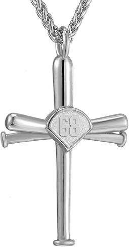 Baseball Necklace for Men,Sports Baseball Cross Pendant Necklace with Number for Athletes Stainless Steel Baseball Cross Chain for Boy in Kuwait