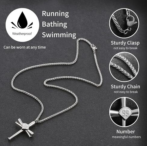 Baseball Necklace for Men,Sports Baseball Cross Pendant Necklace with Number for Athletes Stainless Steel Baseball Cross Chain for Boy in Kuwait