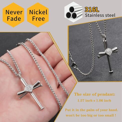 Baseball Necklace for Men,Sports Baseball Cross Pendant Necklace with Number for Athletes Stainless Steel Baseball Cross Chain for Boy in Kuwait