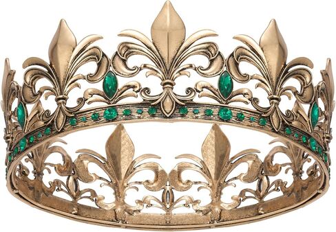 SWEETV Antique Gold King Crown for Men/Women (Unisex), Men's Tiara Prince Diadem, Crystal Medieval Headwear, Royal Costume Hair Accessories for Cosplay Birthday Wedding Halloween, Green in Kuwait