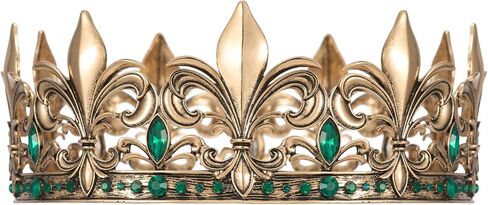 SWEETV Antique Gold King Crown for Men/Women (Unisex), Men's Tiara Prince Diadem, Crystal Medieval Headwear, Royal Costume Hair Accessories for Cosplay Birthday Wedding Halloween, Green in Kuwait