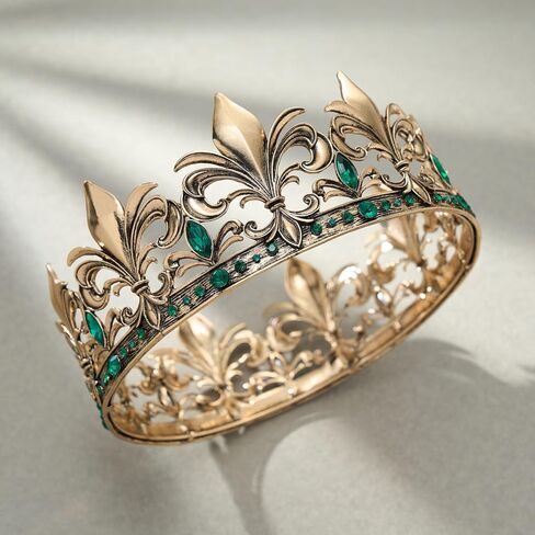 SWEETV Antique Gold King Crown for Men/Women (Unisex), Men's Tiara Prince Diadem, Crystal Medieval Headwear, Royal Costume Hair Accessories for Cosplay Birthday Wedding Halloween, Green in Kuwait