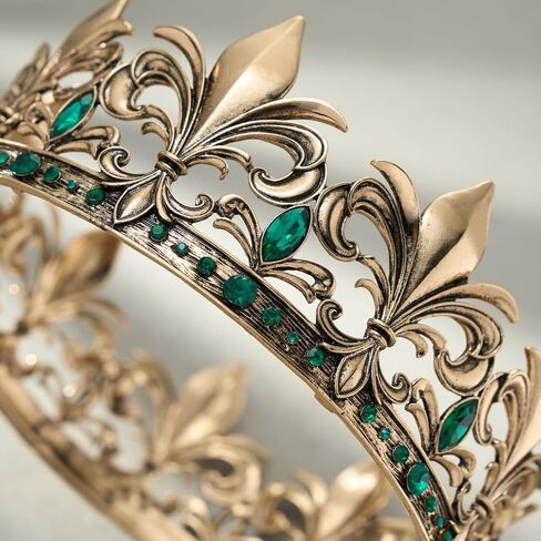 SWEETV Antique Gold King Crown for Men/Women (Unisex), Men's Tiara Prince Diadem, Crystal Medieval Headwear, Royal Costume Hair Accessories for Cosplay Birthday Wedding Halloween, Green in Kuwait