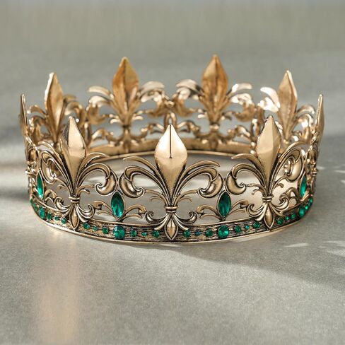 SWEETV Antique Gold King Crown for Men/Women (Unisex), Men's Tiara Prince Diadem, Crystal Medieval Headwear, Royal Costume Hair Accessories for Cosplay Birthday Wedding Halloween, Green in Kuwait