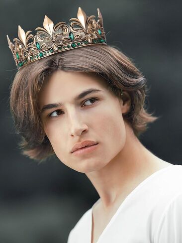 SWEETV Antique Gold King Crown for Men/Women (Unisex), Men's Tiara Prince Diadem, Crystal Medieval Headwear, Royal Costume Hair Accessories for Cosplay Birthday Wedding Halloween, Green in Kuwait