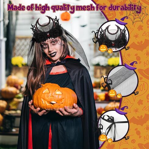 ZOOS هالوين عقال للنساء، يوم الموتى غطاء الرأس الأسود روز زهرة تاج عقال مع الدانتيل الأسود الحجاب القوطية الساحرة تاج تأثيري شبح العروس حزب هالوين زي غطاء الرأس للفتيات in Kuwait