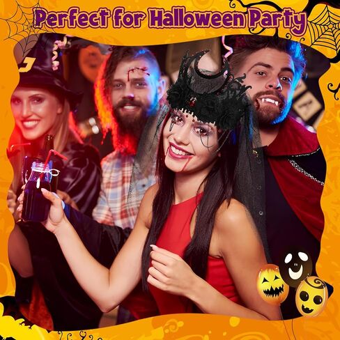 ZOOS هالوين عقال للنساء، يوم الموتى غطاء الرأس الأسود روز زهرة تاج عقال مع الدانتيل الأسود الحجاب القوطية الساحرة تاج تأثيري شبح العروس حزب هالوين زي غطاء الرأس للفتيات in Kuwait