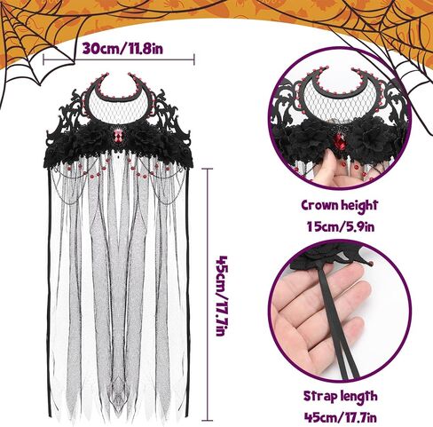 ZOOS هالوين عقال للنساء، يوم الموتى غطاء الرأس الأسود روز زهرة تاج عقال مع الدانتيل الأسود الحجاب القوطية الساحرة تاج تأثيري شبح العروس حزب هالوين زي غطاء الرأس للفتيات in Kuwait