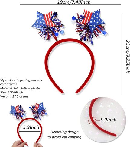 BELSITA عصابات رأس الرابع من يوليو، عصابات شعر يوم الاستقلال، علم الولايات المتحدة الأمريكية، رأس نجمة، مستلزمات شعر للحفلات ذات الطابع الوطني، عصابة رأس لرأس الرابع من يوليو للأطفال البالغين، قطعة واحدة in Kuwait