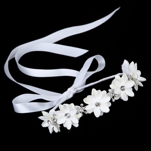 FAYBOX Flower Girls Elegant Headband Wedding Floral Hairbands Accessories White (Clear Rhinestone(White)) in Kuwait