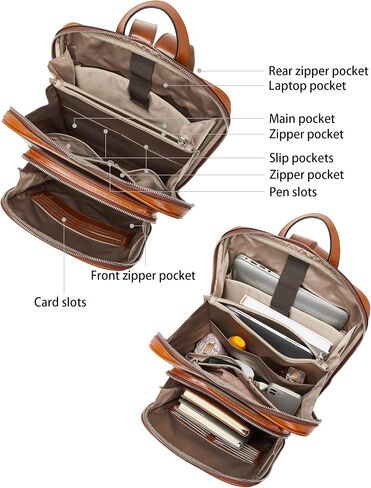 BOSTANTEN Leather Laptop Backpack for Women 15.6 inch Computer Bag Travel Work Daypack Large Size Bag in Kuwait