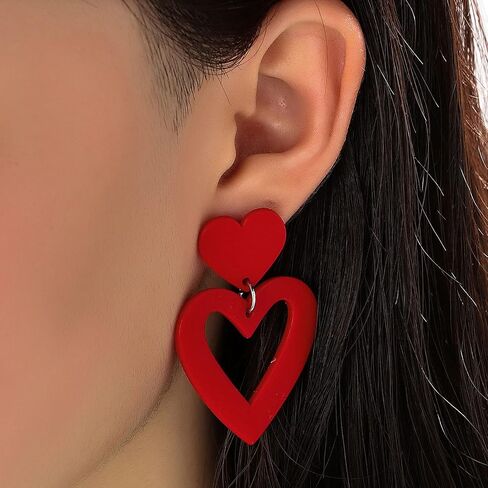 60 70s Retro Heart Pink Earrings for Woman Earrings,Heart Shaped Love Heart Drop Dangle Earrings for Girls Statement Trendy Jewelry Valentines Day Gift in Kuwait