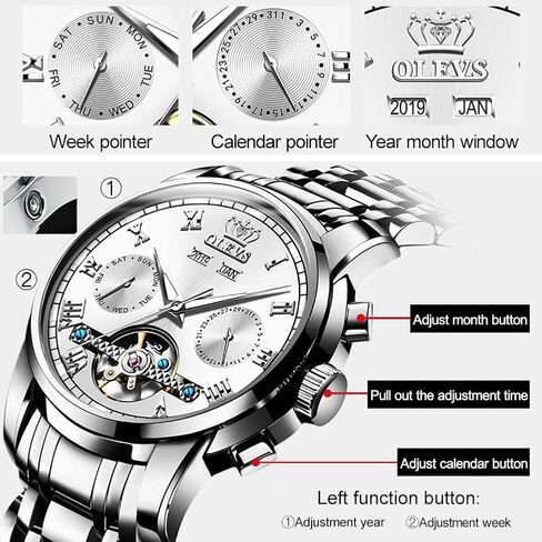 OLEVS Self Winding Watches for Men Automatic Mechanical Tourbillon Stainless Steel Waterproof Luminous Luxury Dress Wrist Watches in Saudi Arabia