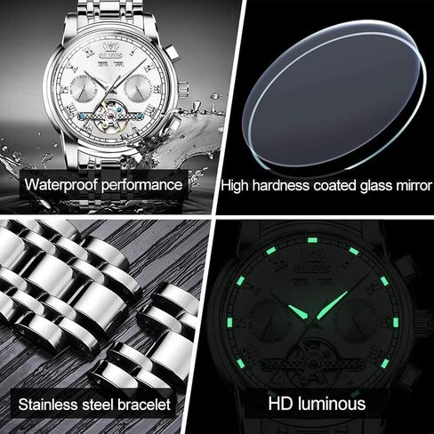 OLEVS Self Winding Watches for Men Automatic Mechanical Tourbillon Stainless Steel Waterproof Luminous Luxury Dress Wrist Watches in Saudi Arabia
