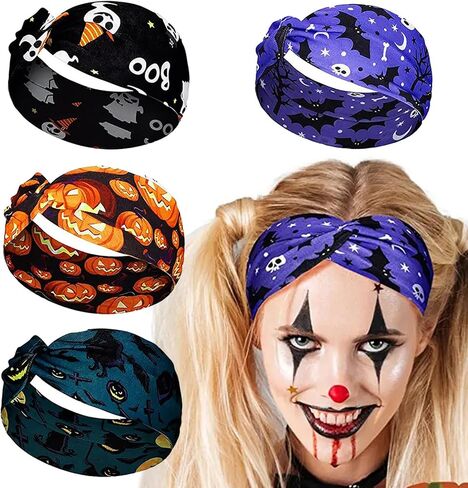 4 قطع من عصابات رأس الهالوين من TailaiMei للنساء، عصابة رأس معقودة، زي تنكري على شكل يقطين جوست سبايدر ويب، رباط شعر بهيكل عظمي سيء in Kuwait