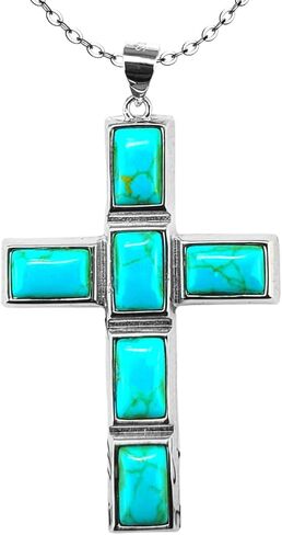 The Positive Christian Turquoise Cross Necklace Sterling Silver 20" Chain Silver Color Perfect Faith Gift in Kuwait