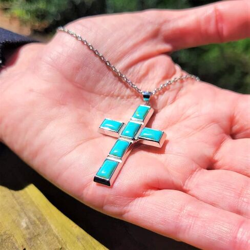 The Positive Christian Turquoise Cross Necklace Sterling Silver 20" Chain Silver Color Perfect Faith Gift in Kuwait