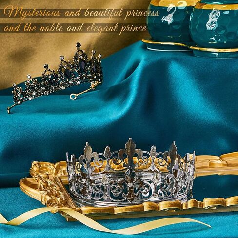 King Crown 2 Pcs Royal King Crown Metal Crystal Tiara Crown for Men Women Bridegroom Bride Princess for Wedding Halloween in Saudi Arabia