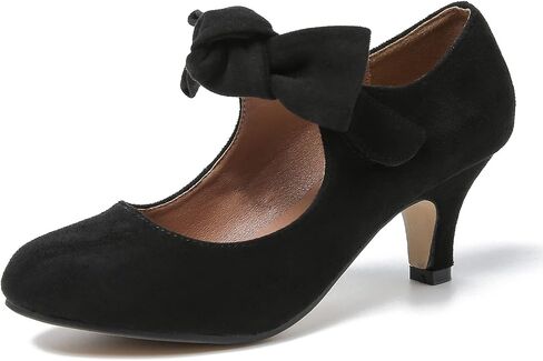 Women's Bow Mary Jane Pumps Kitten Heel Round Toe Low Heels Ankle Strap Wedding Dress Evening Party Shoes in Kuwait