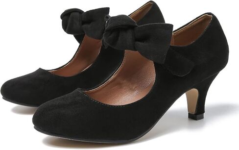 Women's Bow Mary Jane Pumps Kitten Heel Round Toe Low Heels Ankle Strap Wedding Dress Evening Party Shoes in Kuwait