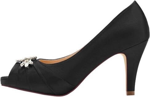 ERIJUNOR Peep Toe Mid Heels for Woman Rhinestones Satin Evening Prom Wedding Shoes in Kuwait