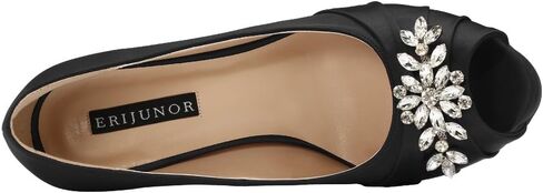 ERIJUNOR Peep Toe Mid Heels for Woman Rhinestones Satin Evening Prom Wedding Shoes in Kuwait