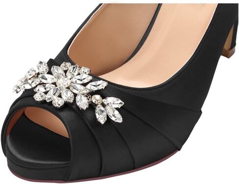 ERIJUNOR Peep Toe Mid Heels for Woman Rhinestones Satin Evening Prom Wedding Shoes in Kuwait